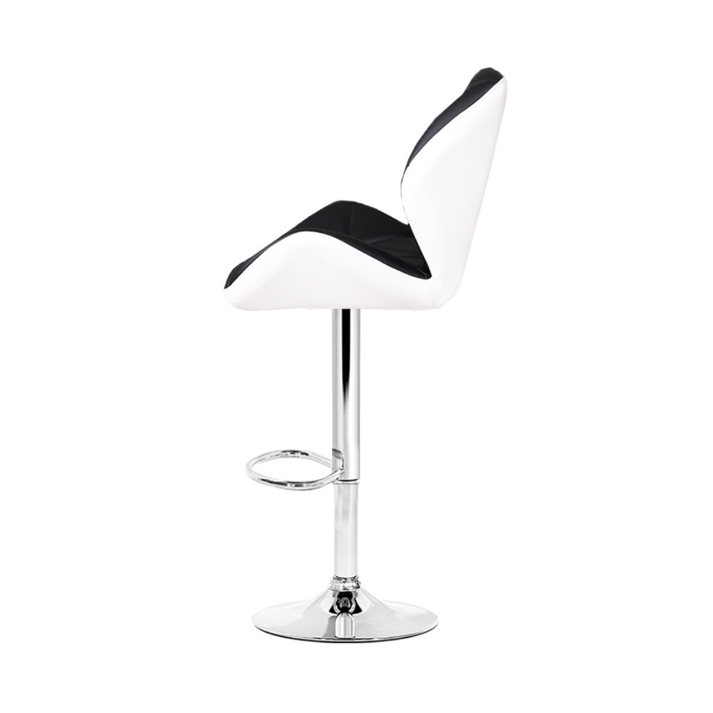 Artiss 2x Bar Stools Gas Lift Padded Leather Black & White - Cosy Abode