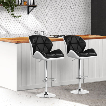 Artiss 2x Bar Stools Gas Lift Padded Leather Black & White - Cosy Abode