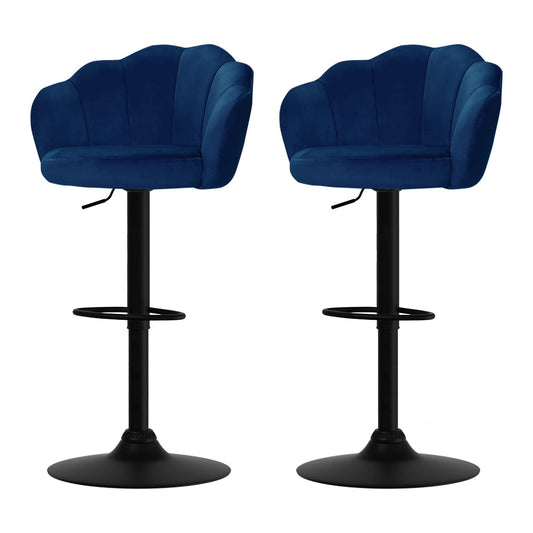 Artiss 2x Bar Stools Gas Lift Velvet Blue - Cosy Abode
