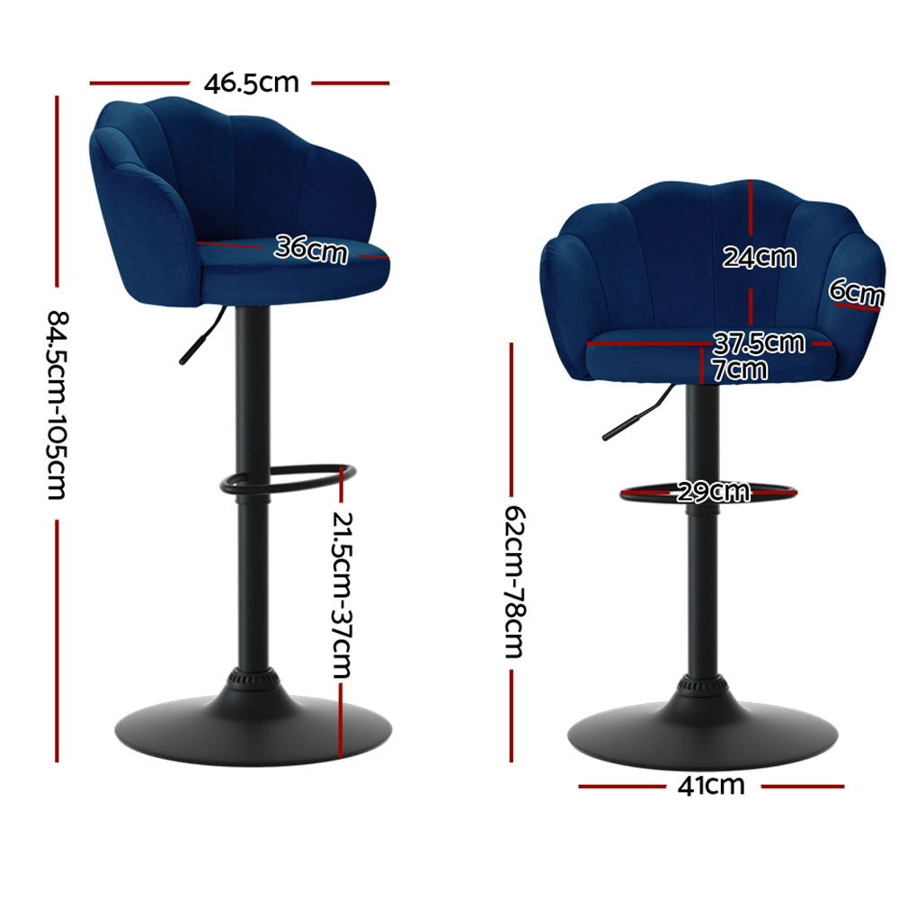 Artiss 2x Bar Stools Gas Lift Velvet Blue - Cosy Abode
