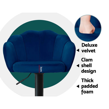 Artiss 2x Bar Stools Gas Lift Velvet Blue - Cosy Abode