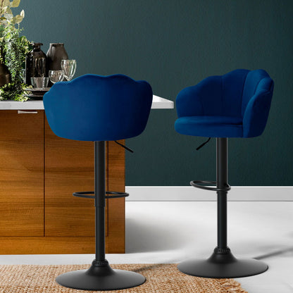Artiss 2x Bar Stools Gas Lift Velvet Blue - Cosy Abode