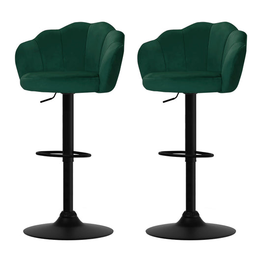 Artiss 2x Bar Stools Gas Lift Velvet Green - Cosy Abode
