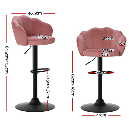 Artiss 2x Bar Stools Gas Lift Velvet Pink - Cosy Abode