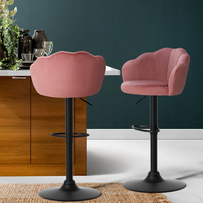 Artiss 2x Bar Stools Gas Lift Velvet Pink - Cosy Abode
