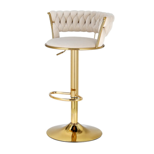 Artiss 2x Bar Stools Gas Lift Velvet Woven Backrest Ivory - Cosy Abode