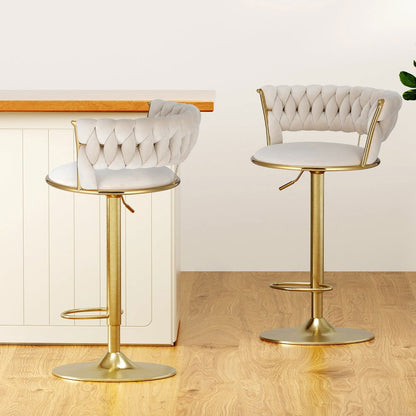 Artiss 2x Bar Stools Gas Lift Velvet Woven Backrest Ivory - Cosy Abode