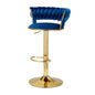 Artiss 2x Bar Stools Gas Lift Velvet Woven Backrest Navy - Cosy Abode