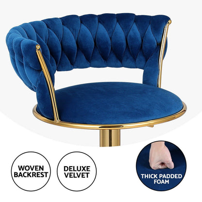Artiss 2x Bar Stools Gas Lift Velvet Woven Backrest Navy - Cosy Abode