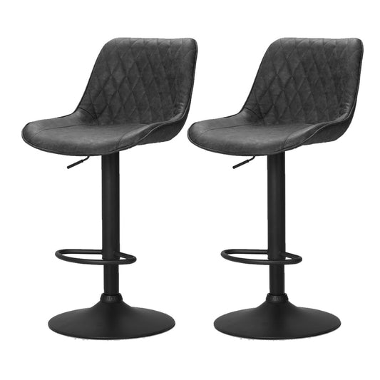 Artiss 2x Bar Stools Gas Lift Vintage Leather Black - Cosy Abode