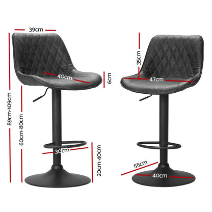 Artiss 2x Bar Stools Gas Lift Vintage Leather Black - Cosy Abode