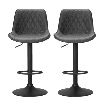 Artiss 2x Bar Stools Gas Lift Vintage Leather Black - Cosy Abode