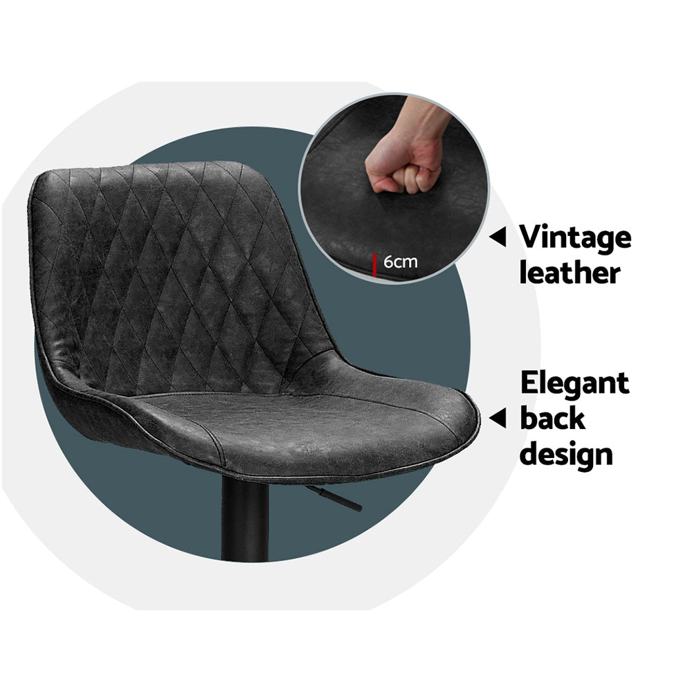 Artiss 2x Bar Stools Gas Lift Vintage Leather Black - Cosy Abode