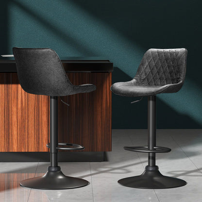 Artiss 2x Bar Stools Gas Lift Vintage Leather Black - Cosy Abode