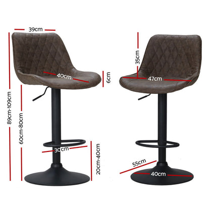 Artiss 2x Bar Stools Gas Lift Vintage Leather Brown - Cosy Abode