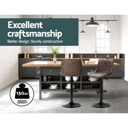 Artiss 2x Bar Stools Gas Lift Vintage Leather Brown - Cosy Abode