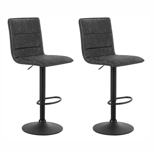 Artiss 2x Bar Stools Gas Lift Vintage Leather Grey - Cosy Abode