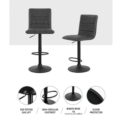 Artiss 2x Bar Stools Gas Lift Vintage Leather Grey - Cosy Abode