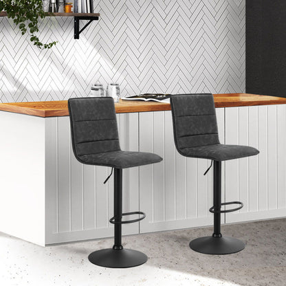 Artiss 2x Bar Stools Gas Lift Vintage Leather Grey - Cosy Abode