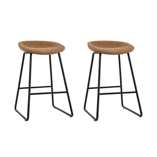 Artiss 2x Bar Stools Kitchen Dining Chairs Counter Stool PU Leather Metal Brown - Cosy Abode