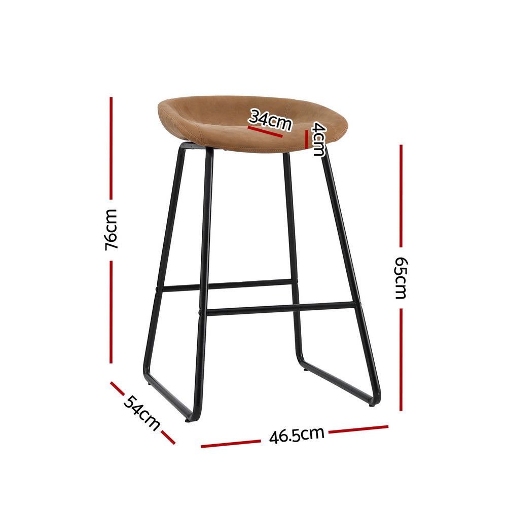 Artiss 2x Bar Stools Kitchen Dining Chairs Counter Stool PU Leather Metal Brown - Cosy Abode
