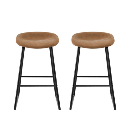 Artiss 2x Bar Stools Kitchen Dining Chairs Counter Stool PU Leather Metal Brown - Cosy Abode