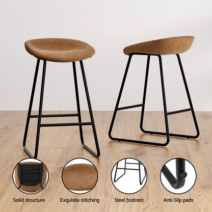 Artiss 2x Bar Stools Kitchen Dining Chairs Counter Stool PU Leather Metal Brown - Cosy Abode