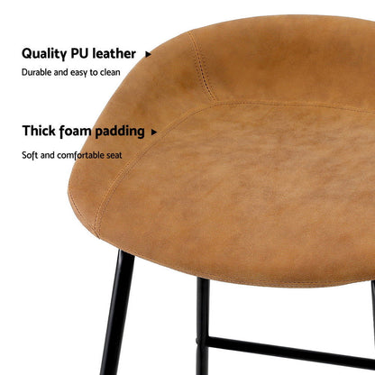 Artiss 2x Bar Stools Kitchen Dining Chairs Counter Stool PU Leather Metal Brown - Cosy Abode
