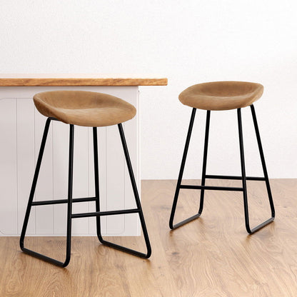 Artiss 2x Bar Stools Kitchen Dining Chairs Counter Stool PU Leather Metal Brown - Cosy Abode