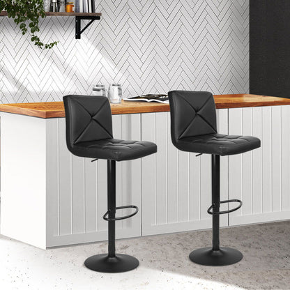 Artiss 2x Bar Stools Kitchen Dining Chairs Gas Lift Stool Leather Black - Cosy Abode
