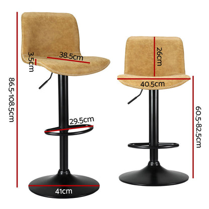 Artiss 2x Bar Stools Kitchen Swivel Bar Stool Gas Lift Chairs Barstools Brown - Cosy Abode