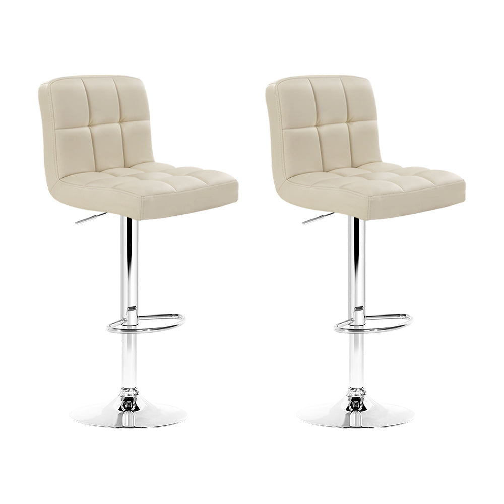Artiss 2x Bar Stools Leather Gas Lift Beige - Cosy Abode