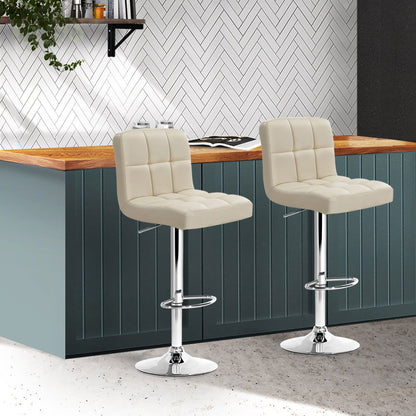 Artiss 2x Bar Stools Leather Gas Lift Beige - Cosy Abode