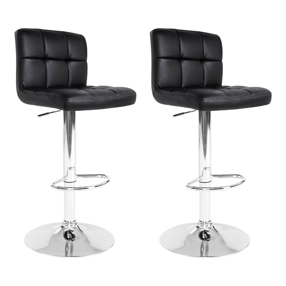Artiss 2x Bar Stools Leather Gas Lift Black - Cosy Abode