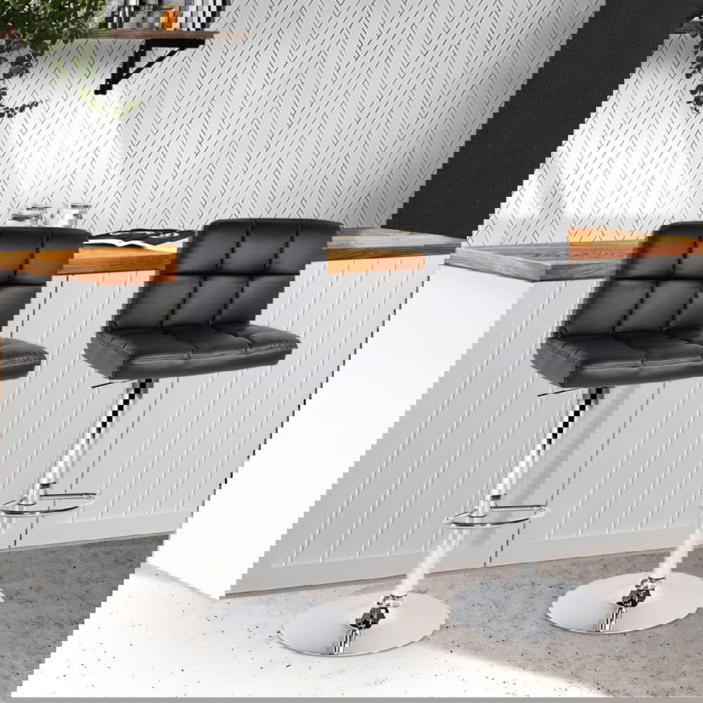 Artiss 2x Bar Stools Leather Gas Lift Black - Cosy Abode