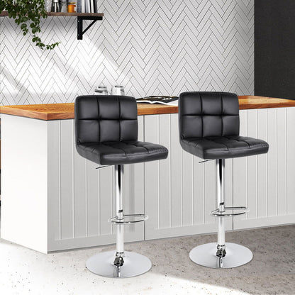 Artiss 2x Bar Stools Leather Gas Lift Black - Cosy Abode