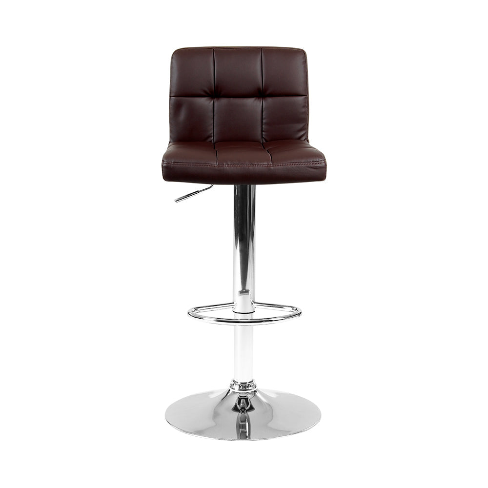 Artiss 2x Bar Stools Leather Gas Lift Brown - Cosy Abode