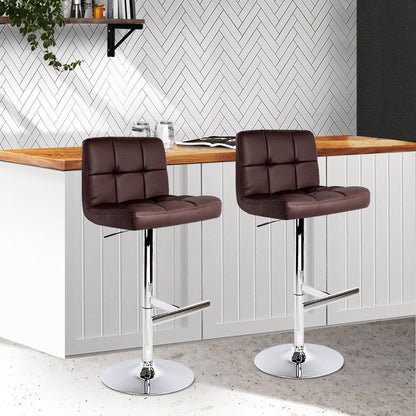 Artiss 2x Bar Stools Leather Gas Lift Brown - Cosy Abode