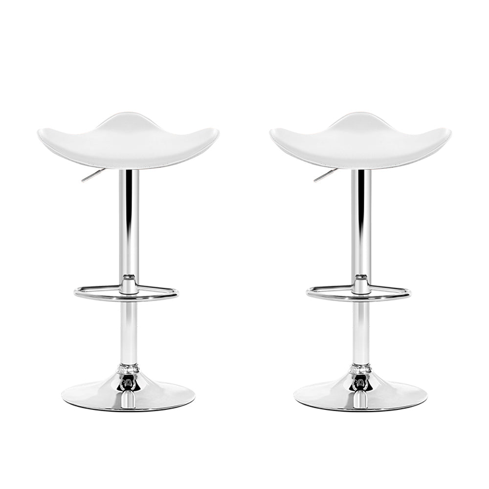 Artiss 2x Bar Stools Leather Gas Lift Chair White - Cosy Abode