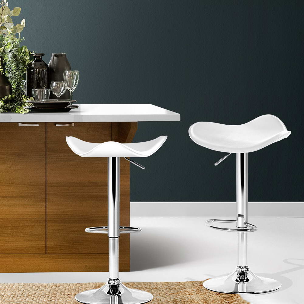 Artiss 2x Bar Stools Leather Gas Lift Chair White - Cosy Abode