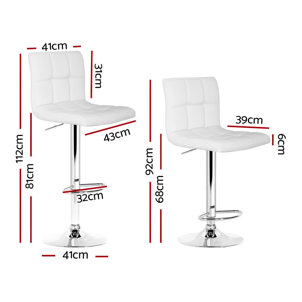 Artiss 2x Bar Stools Leather Gas Lift White - Cosy Abode