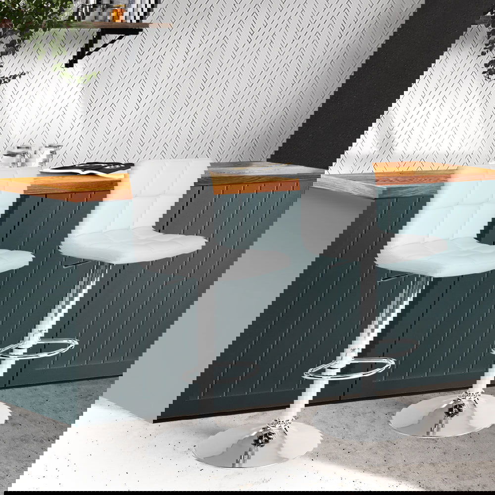 Artiss 2x Bar Stools Leather Gas Lift White - Cosy Abode