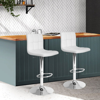 Artiss 2x Bar Stools Leather Gas Lift White - Cosy Abode