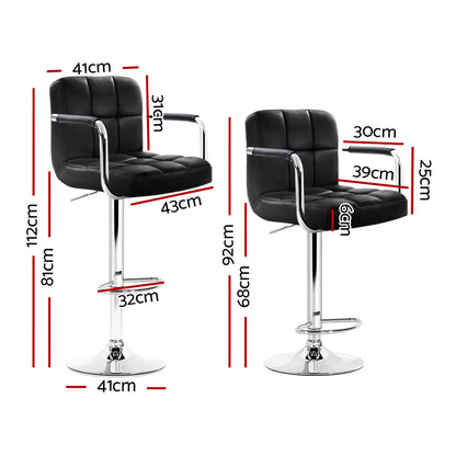 Artiss 2x Bar Stools Leather Gas Lift w/Armrest Black - Cosy Abode