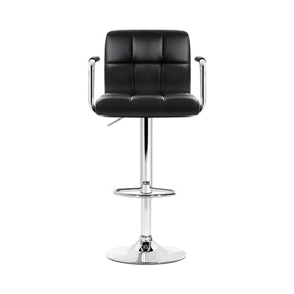 Artiss 2x Bar Stools Leather Gas Lift w/Armrest Black - Cosy Abode
