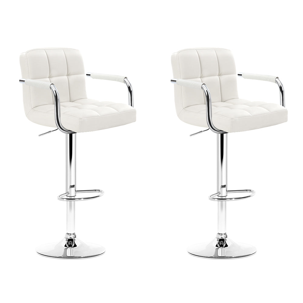 Artiss 2x Bar Stools Leather Gas Lift w/Armrest White - Cosy Abode