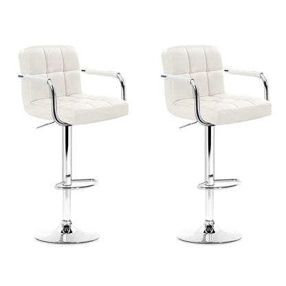 Artiss 2x Bar Stools Leather Gas Lift w/Armrest White - Cosy Abode