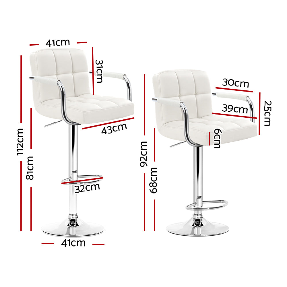 Artiss 2x Bar Stools Leather Gas Lift w/Armrest White - Cosy Abode