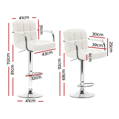 Artiss 2x Bar Stools Leather Gas Lift w/Armrest White - Cosy Abode