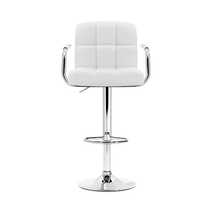 Artiss 2x Bar Stools Leather Gas Lift w/Armrest White - Cosy Abode